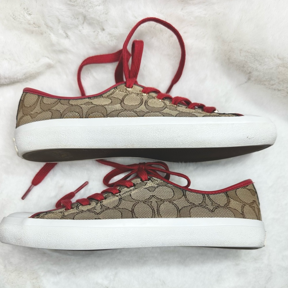 Coach Empire Outline Red & Tan Canvas Sneakers Size 8 - Picture 8 of 9
